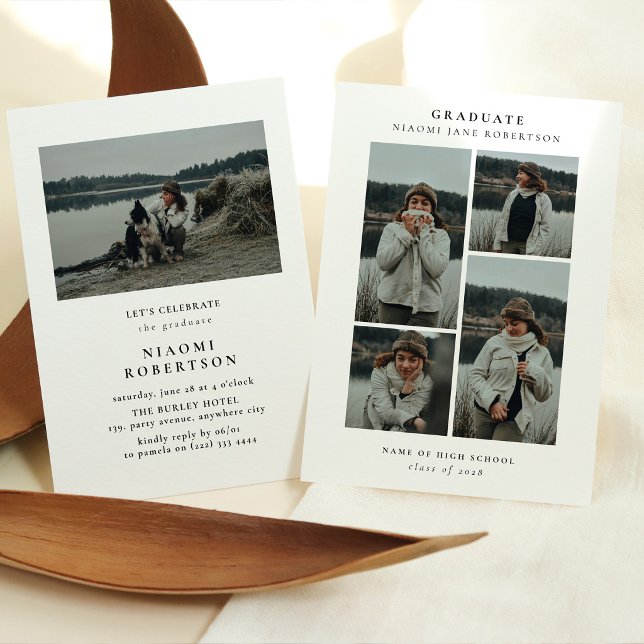 Convites Simple 5 Photo Collage Graduation Party Invitation (Criador carregado)