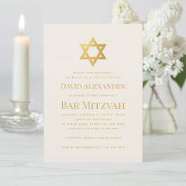 Convites Simple Bar or Bat Mitzvah Gold Star of David Ivory