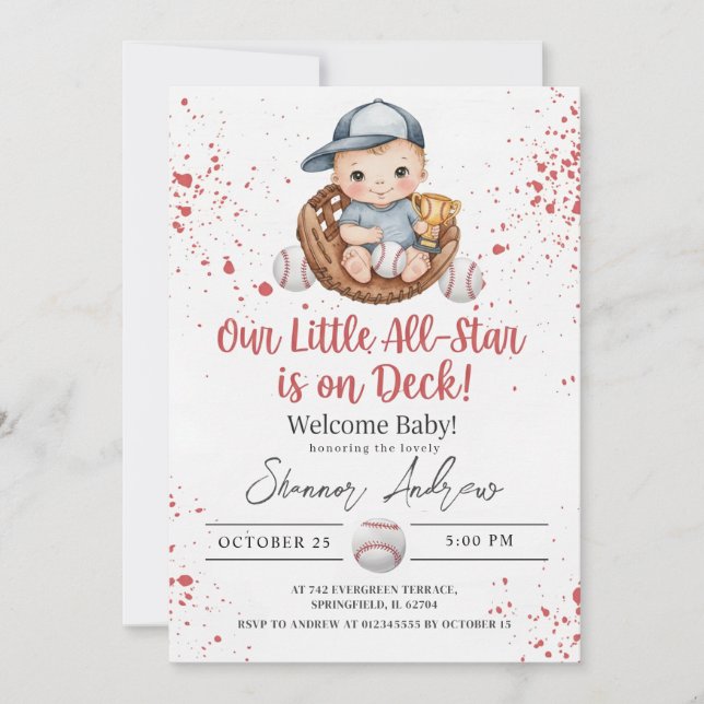 Convites Simple Baseball Baby Shower A Little Slugger (Frente)