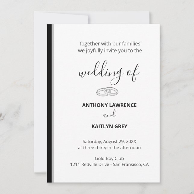 Convites Simple Black and White Formal Wedding - Custom (Frente)