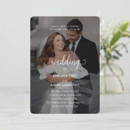 Convites Simple Black and White Overlay Photo Wedding 