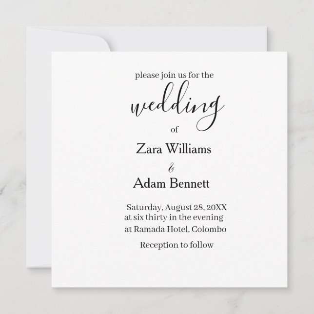 Convites Simple black and white wedding invitation (Frente)