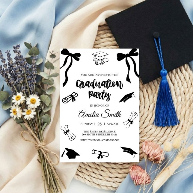 Convites Simple  Black Bow graduation party invitation (Criador carregado)