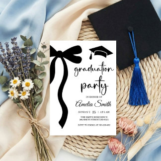 Convites Simple Black Bow graduation party invitation