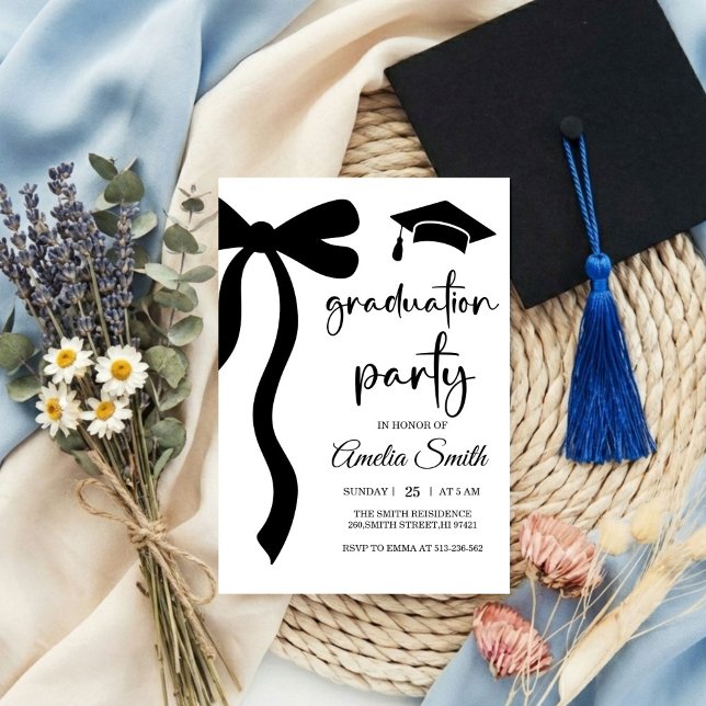 Convites Simple  Black Bow graduation party invitation (Criador carregado)