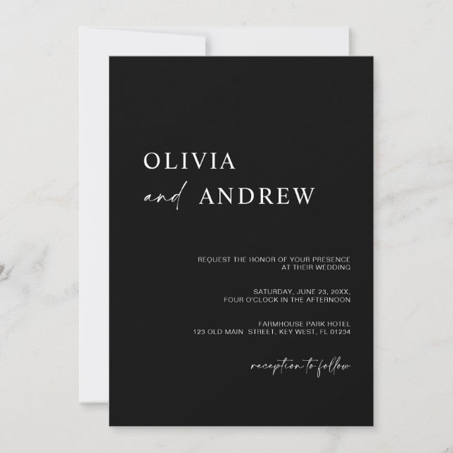 Convites Simple Black Minimalist Wedding Invitation (Frente)