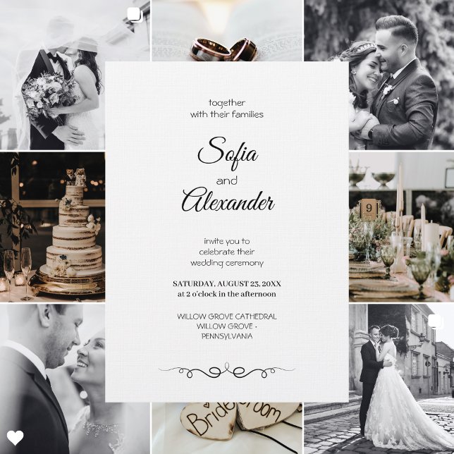 Convites Simple Black & White Elegant Minimalist Wedding (Criador carregado)
