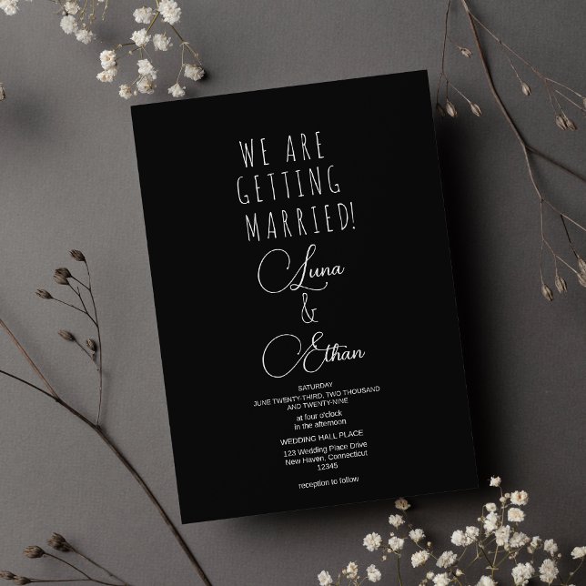 Convites Simple black white elegant typography wedding  (Simple black white elegant typography wedding)