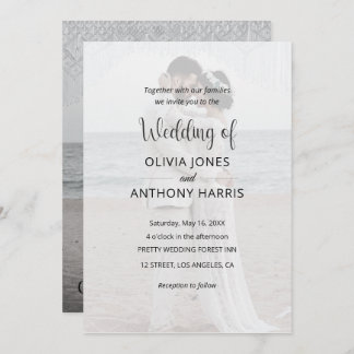 Convites Simple Black & White Overlay Photo Wedding