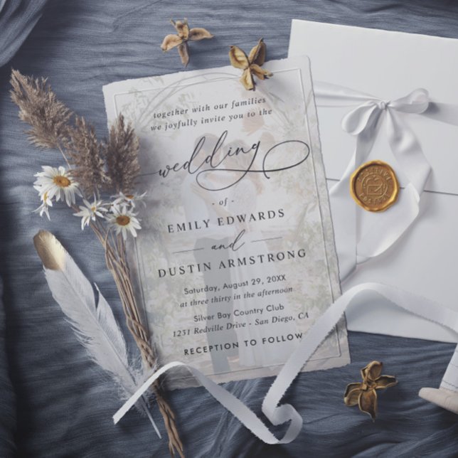 Convites Simple Black & White Overlay Photo Wedding (Criador carregado)