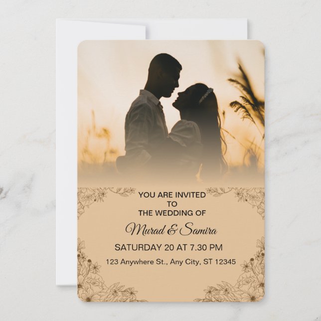 Convites Simple Black & White Overlay Photo Wedding Invitat (Frente)