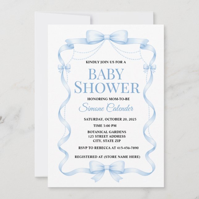 Convites Simple Blue Baby Shower Invitation (Frente)