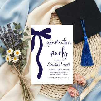 Convites Simple Blue Bow graduation party invitation