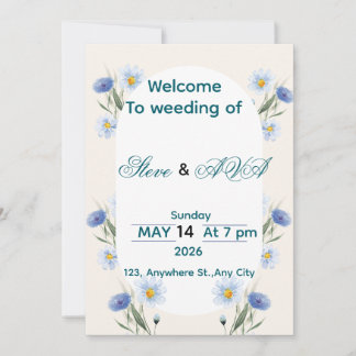 Convites Simple Blue Floral Wedding Invitation