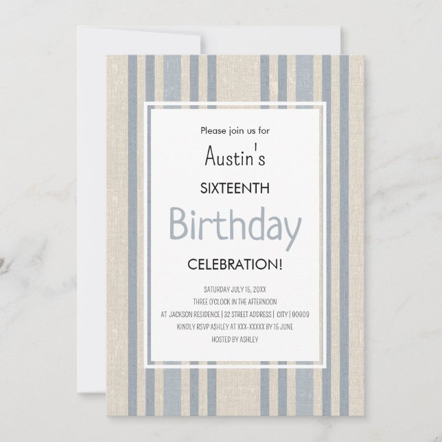 Convites Simple Blue Striped Birthday (Frente)