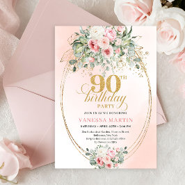Convites Simple Blush Roses Minimal 90th Birthday Invites