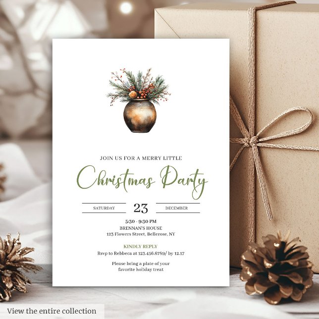 Convites Simple Boho Earthy Watercolor Christmas Party Card (Simple Boho Earthy Watercolor Christmas Party Invitation)