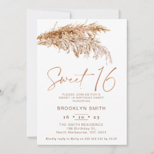 Convites Simple Boho Pampas Grass Sweet 16 Aniversário