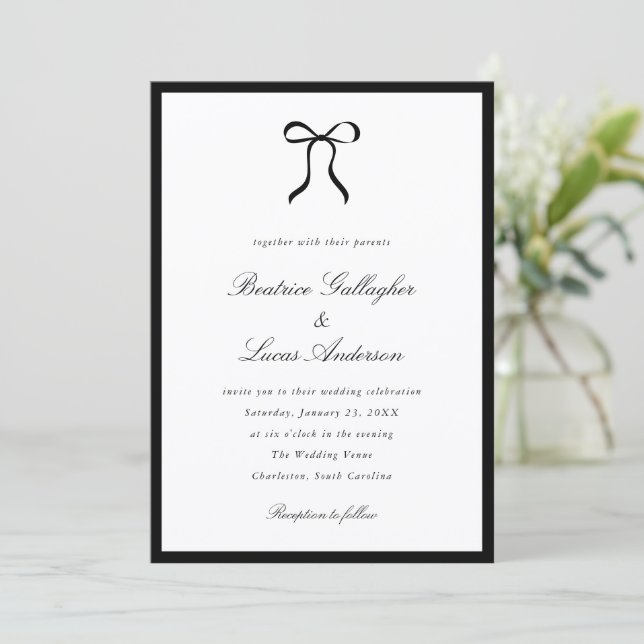 Convites Simple Bow Classic Wedding (Em pé/Frente)