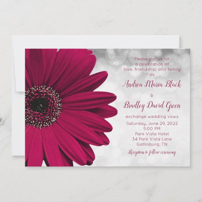 Convites Simple Burgundy Gerbera Daisy Wedding (Frente)