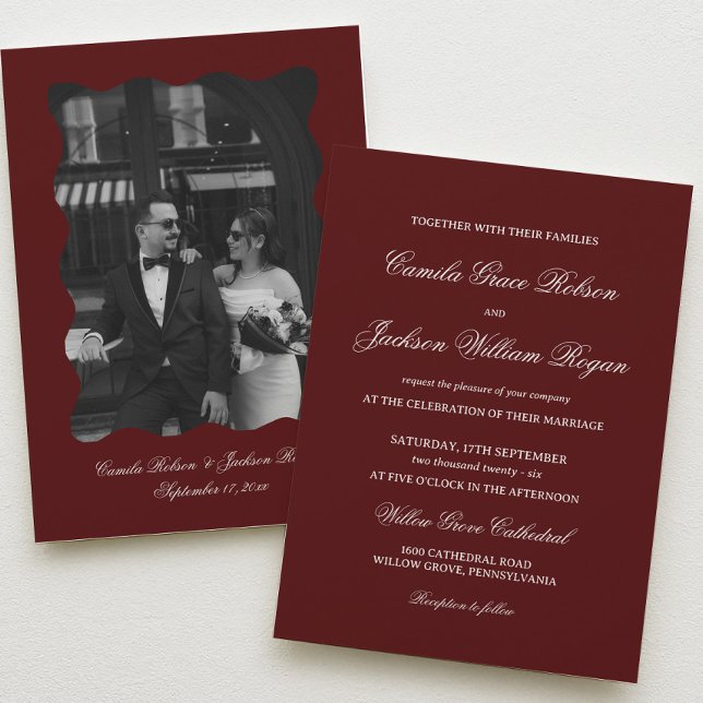 Convites Simple Burgundy Wedding  (Criador carregado)