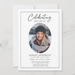 Convites Simple Celebration of Life Black White Funeral