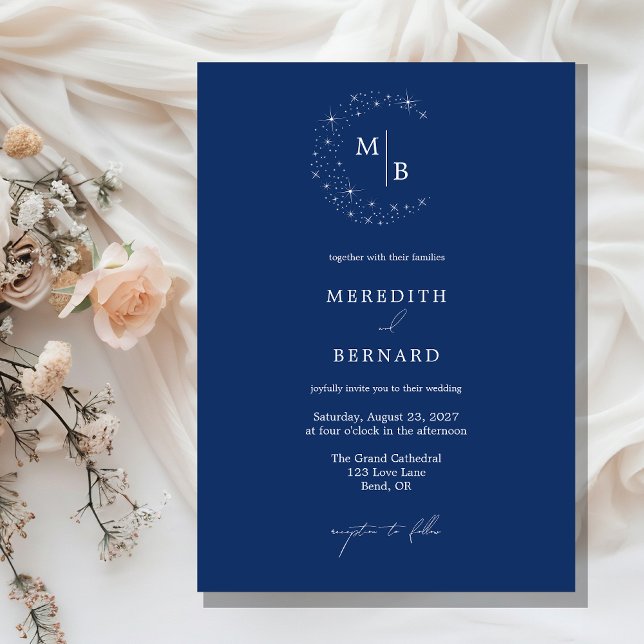 Convites Simple Celestial Elegant Blue Monogram Wedding (Criador carregado)