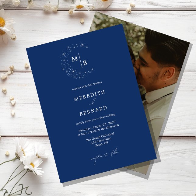Convites Simple Celestial Elegant Monogram Wedding Photo (Criador carregado)