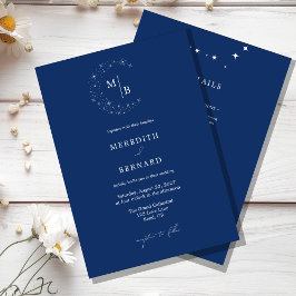 Convites Simple Celestial Elegant Wedding Monogram Details