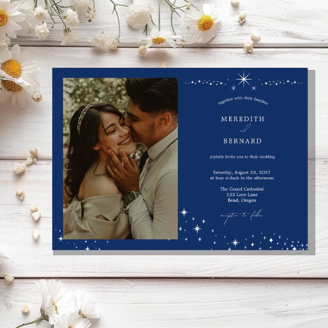 Convites Simple Celestial Elegant Wedding Photo Horizontal (Criador carregado)