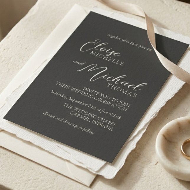 Convites Simple Charcoal Classic Script Wedding (Simple Charcoal Classic Script Wedding Invitation)