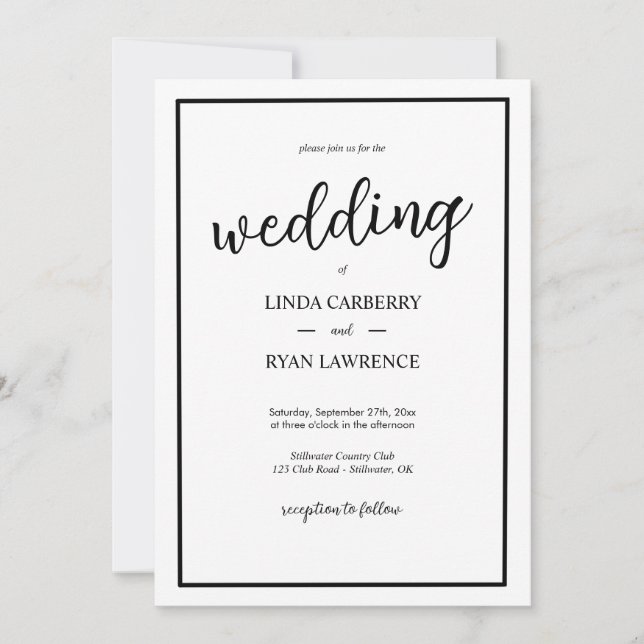 Convites Simple Classic Black and White Wedding Invitation (Frente)