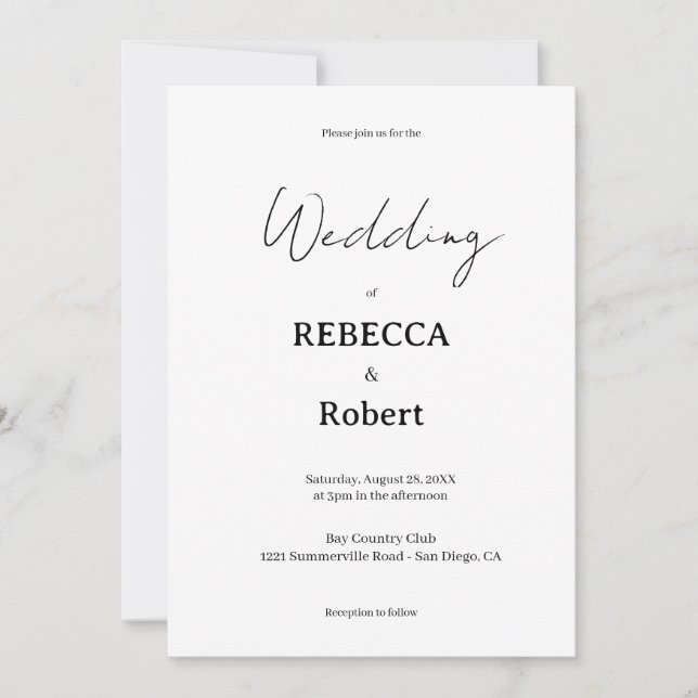 Convites Simple Classic Black & White Wedding Invite (Frente)