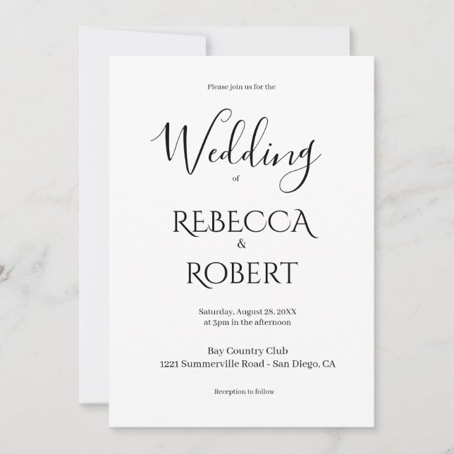 Convites Simple Classic Black & White Wedding Invite (Frente)