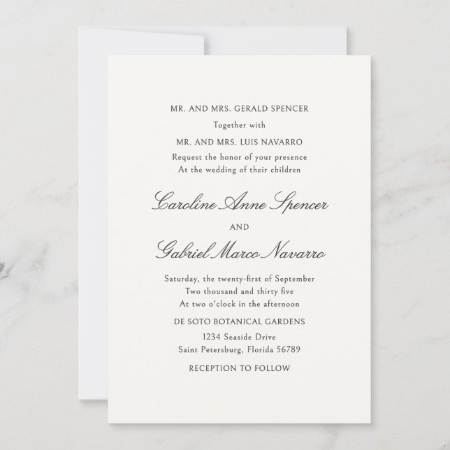 Convites Simple Classic Traditional Wedding Invitation (Frente)