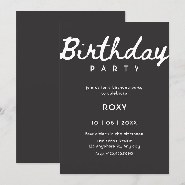 Convites Simple classy birthday  (Frente/Verso)