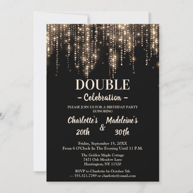 Convites Simple Classy Black and Gold Joint Birthday (Frente)