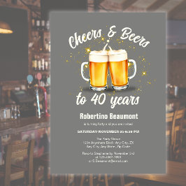 Convites Simple Clinging Glasses Cheers Beers to 40 Years