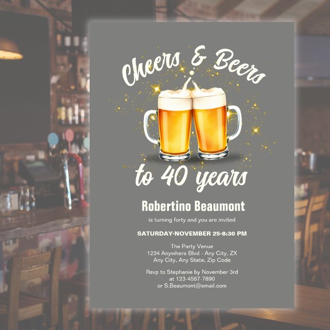 Convites Simple Clinging Glasses Cheers Beers to 40 Years (Criador carregado)