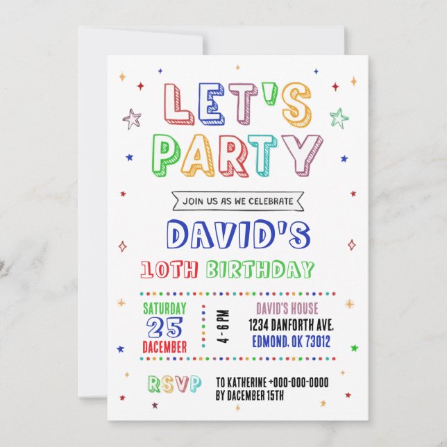 Convites Simple Colorful Birthday Invitation (Frente)