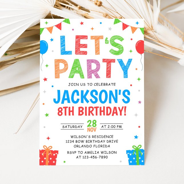 Convites Simple Colorful Birthday Party Invitation (Criador carregado)