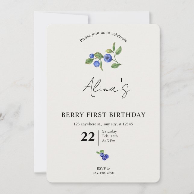 Convites Simple Custom Berry first birthday fruit birthday  (Frente)