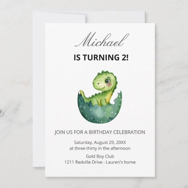 Convites Simple Cute Green Dinosaur Birthday Party Invitati (Frente)