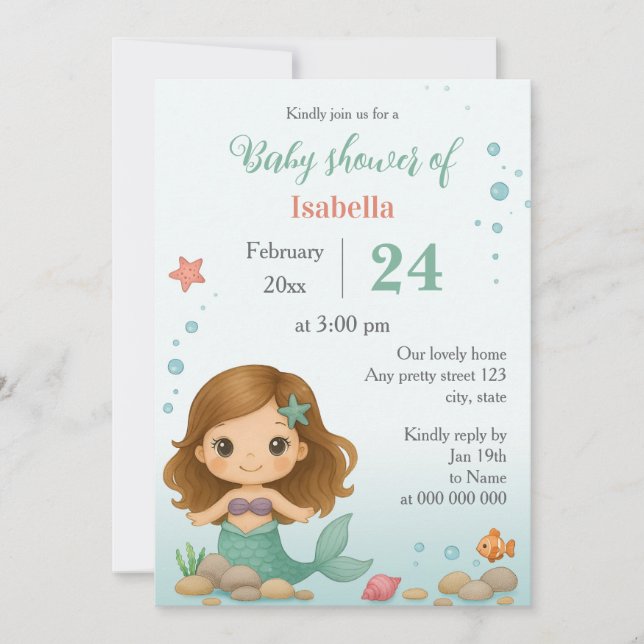 Convites Simple cute little mermaid baby shower invitation (Frente)
