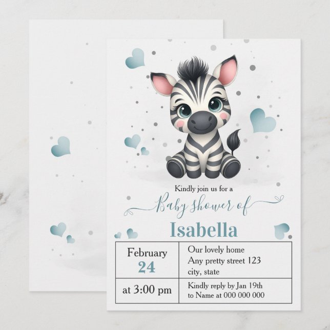 Convites Simple cute little zebra baby shower (Frente/Verso)