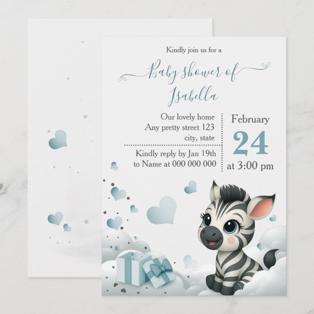 Convites Simple cute little zebra baby shower invitation (Frente/Verso)