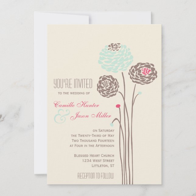 Convites Simple Dahlia - Casamento Moderno Russo (Frente)