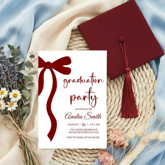 Convites Simple Deep Red Bow graduation party invitation