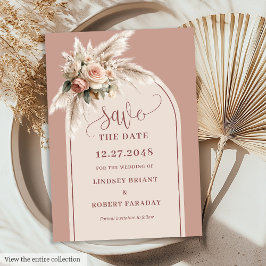 Convites Simple Dusty Pink Pampas Grass Save the Date Card