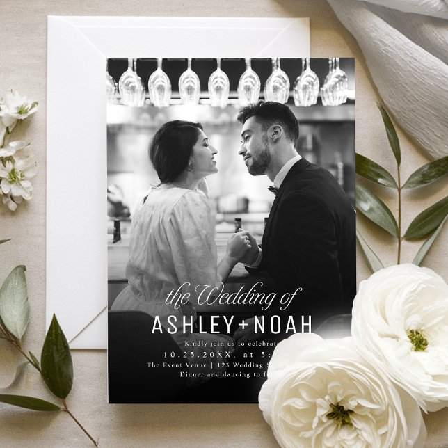 Convites Simple Elegance Classy Script Photo Wedding  (Simple Elegance Classy Script Photo Wedding Invitation)